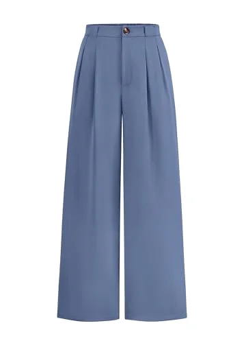 KIRUNDO Pleated Button Wide Leg Pants in Mist Blue