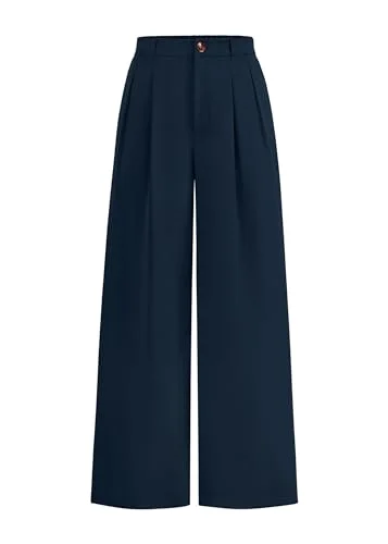 KIRUNDO Pleated Button Wide Leg Pants in Navy Blue