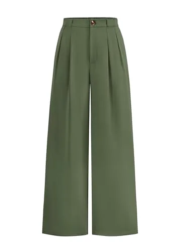 KIRUNDO Pleated Button Wide Leg Pants in Sage Green
