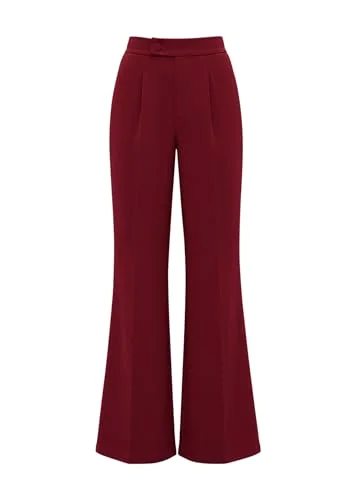 KIRUNDO Pleated Flare Dress Pants in Burgundy