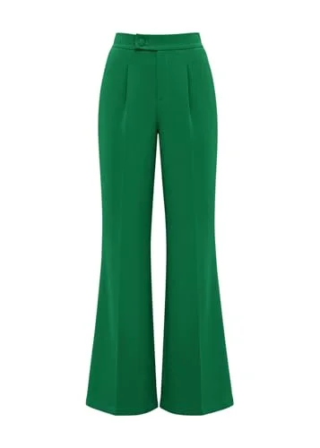 KIRUNDO Pleated Flare Dress Pants in Green