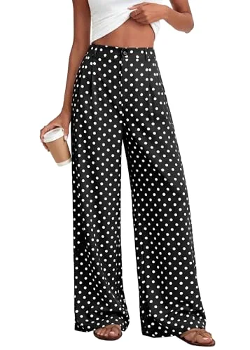 KIRUNDO Polka Dot Wide Leg Flowy Pants in Dot Black White
