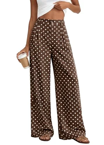 KIRUNDO Polka Dot Wide Leg Flowy Pants in Dot Brown White