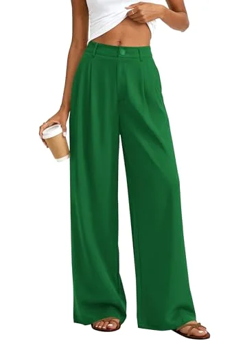 KIRUNDO Polka Dot Wide Leg Flowy Pants in Green