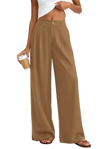 KIRUNDO Polka Dot Wide Leg Flowy Pants in Khaki