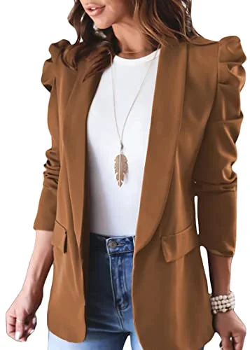 KIRUNDO Puff Sleeve Blazer in Brown