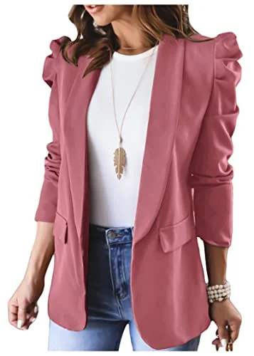 KIRUNDO Puff Sleeve Blazer in Rose Pink