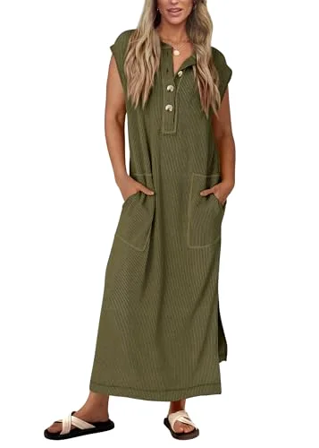 KIRUNDO Ribbed Short Sleeve Sweater Dress in Army Green