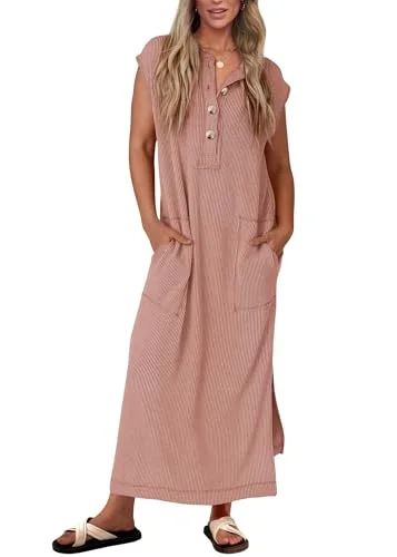 KIRUNDO Ribbed Short Sleeve Sweater Dress in Light Brown