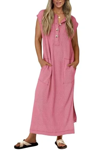 KIRUNDO Ribbed Short Sleeve Sweater Dress in Pink