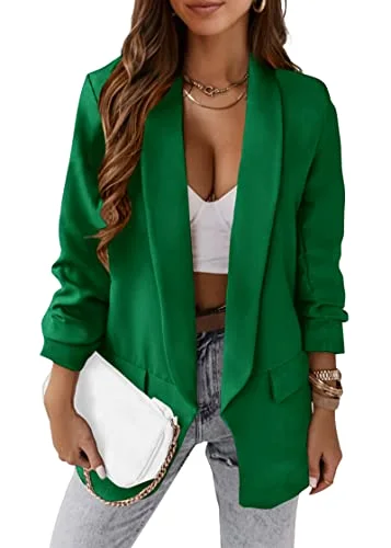 KIRUNDO Ruched Sleeve Oversized Blazer in Green