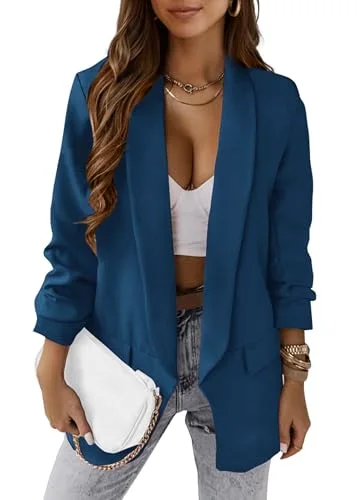 KIRUNDO Ruched Sleeve Oversized Blazer in Grey Blue