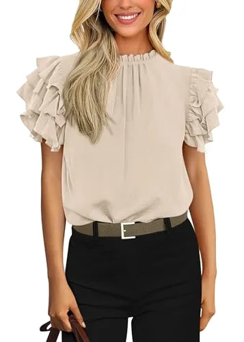 KIRUNDO Ruffle Blouse in Beige