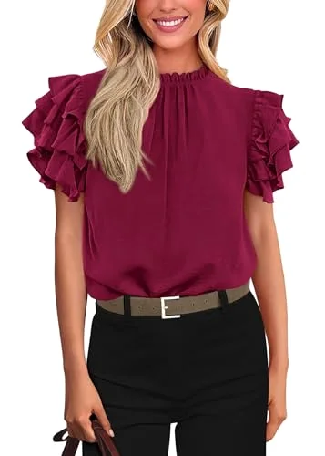 KIRUNDO Ruffle Blouse in Burgundy
