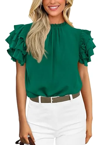 KIRUNDO Ruffle Blouse in Dark Green