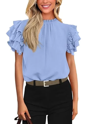 KIRUNDO Ruffle Blouse in Light Blue