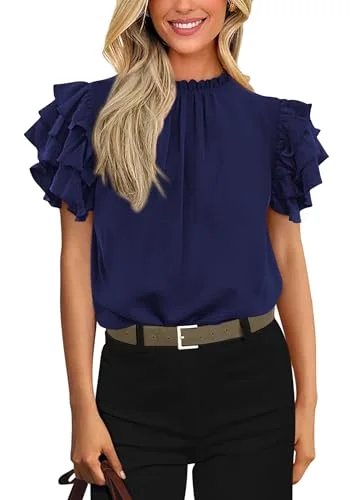 KIRUNDO Ruffle Blouse in Navy Blue