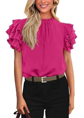 KIRUNDO Ruffle Blouse in Rose Red