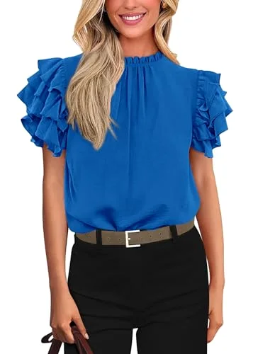 KIRUNDO Ruffle Blouse in Royal Blue