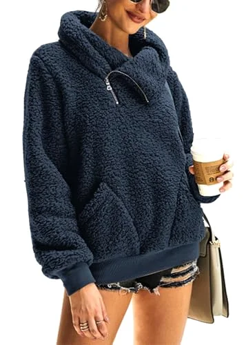KIRUNDO Sherpa Fleece Sweatshirt in Dark Blue