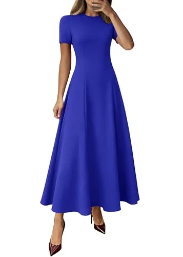KIRUNDO Short Sleeve A-Line Maxi Dress in Royal Blue