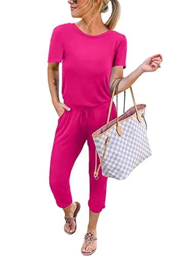 KIRUNDO Short Sleeve Jumpsuit in Rose Red
