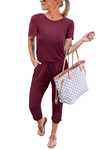 KIRUNDO Short Sleeve Jumpsuit in Wine Red