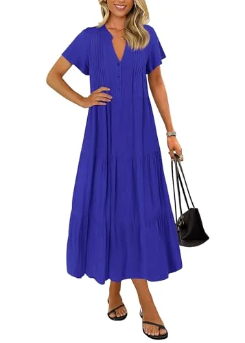 KIRUNDO Short Sleeve Pocket Maxi Dress in Royal Blue