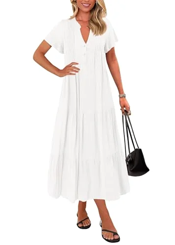KIRUNDO Short Sleeve Pocket Maxi Dress in White