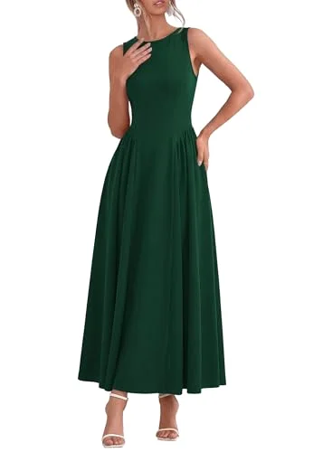 KIRUNDO Sleeveless A-Line Maxi Dress in Dark Green