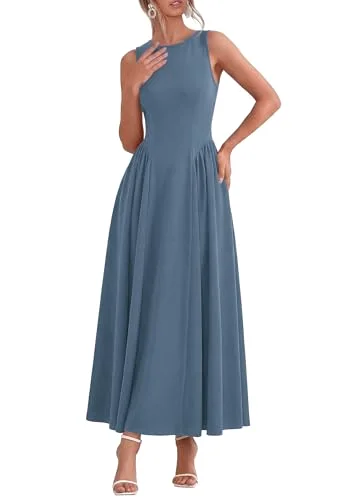 KIRUNDO Sleeveless A-Line Maxi Dress in Grey Blue