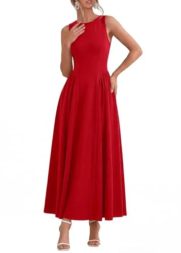 KIRUNDO Sleeveless A-Line Maxi Dress in Red