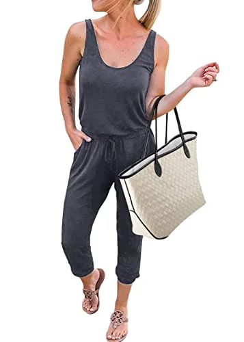 KIRUNDO Sleeveless Drawstring Jogger Jumpsuit in Dark Grey