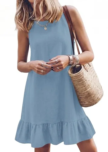 KIRUNDO Sleeveless Ruffle Hem Dress in Blue