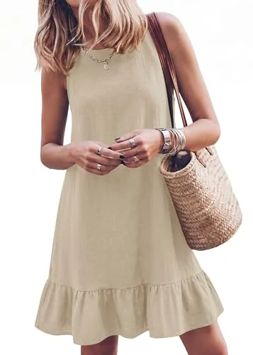KIRUNDO Sleeveless Ruffle Hem Dress in Khaki
