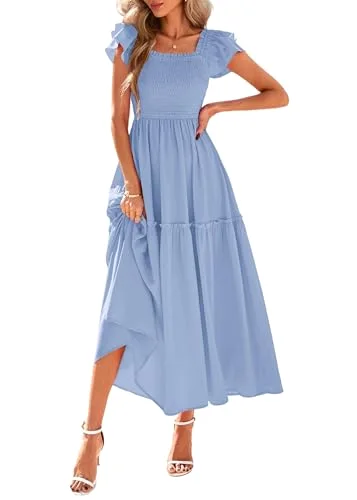 KIRUNDO Smocked Midi Dress in Baby Blue