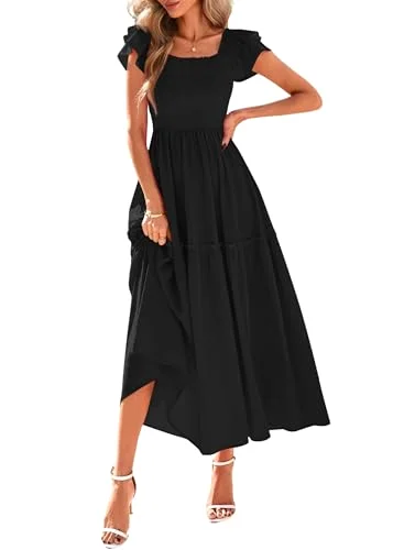 KIRUNDO Smocked Midi Dress in Black