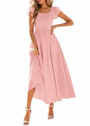 KIRUNDO Smocked Midi Dress in Pink