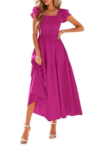 KIRUNDO Smocked Midi Dress in Rose Red