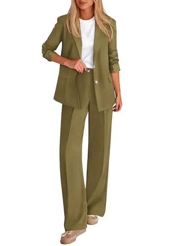 KIRUNDO Straight Leg Pant Suit Set in Army Green