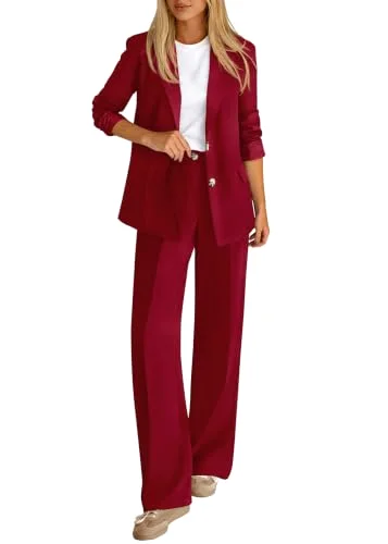 KIRUNDO Straight Leg Pant Suit Set in Burgundy