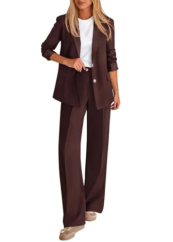 KIRUNDO Straight Leg Pant Suit Set in Coffee