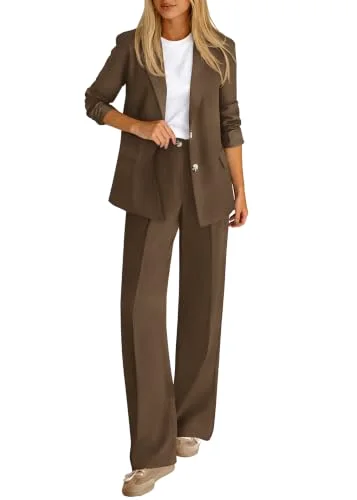 KIRUNDO Straight Leg Pant Suit Set in Dark Brown