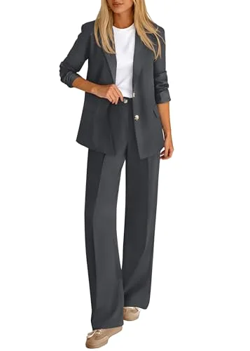 KIRUNDO Straight Leg Pant Suit Set in Dark Grey