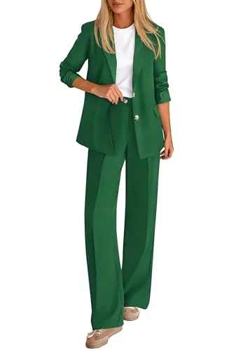 KIRUNDO Straight Leg Pant Suit Set in Green