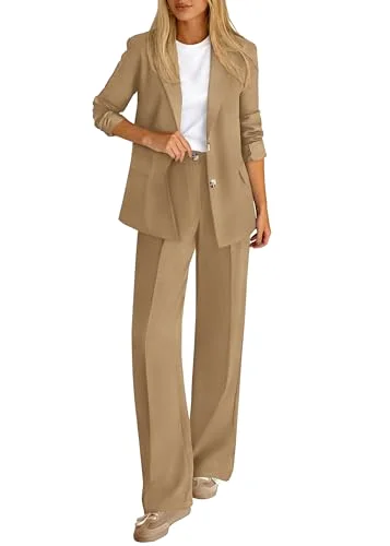 KIRUNDO Straight Leg Pant Suit Set in Khaki
