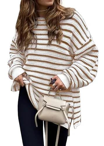 KIRUNDO Striped Oversized Sweater in Striped Brown