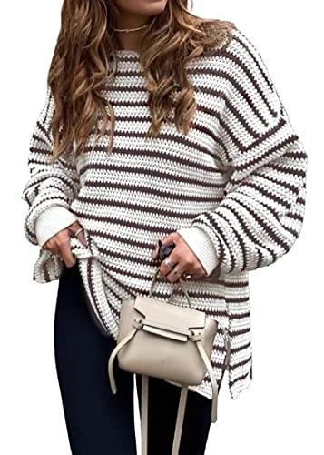 KIRUNDO Striped Oversized Sweater in Striped Coffee