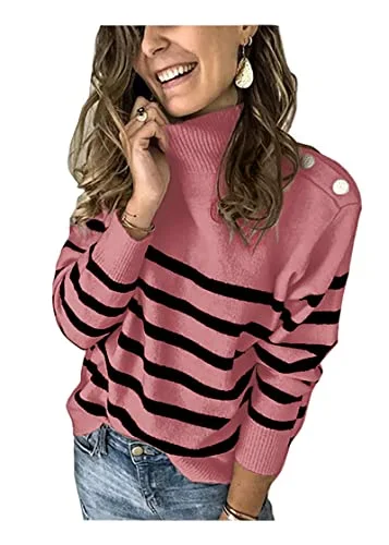 KIRUNDO Striped Turtleneck Sweater in Dusty Pink