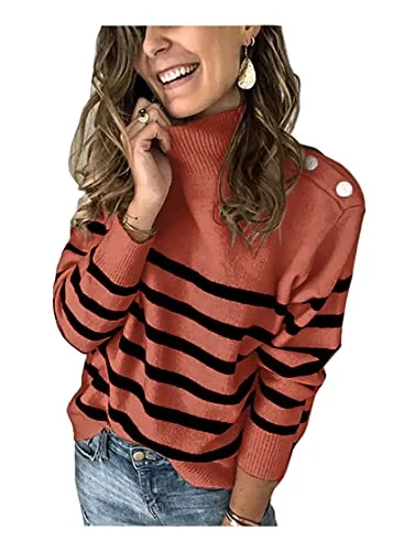 KIRUNDO Striped Turtleneck Sweater in Rust Red